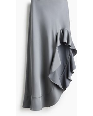 H&M Jupe mit Volant und High-Low-Saum - Grau