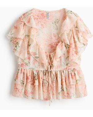 H&M Volantbluse zum Binden - Pink