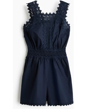 H&M Baumwoll-Jumpsuit mit Spitzendetails - Blau