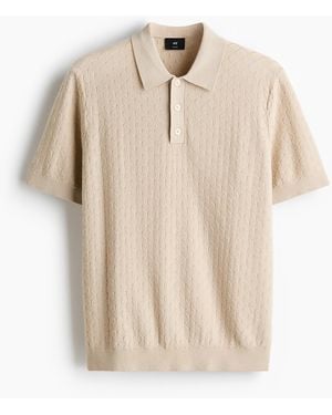 H&M Structuurgebreid Poloshirt - Naturel