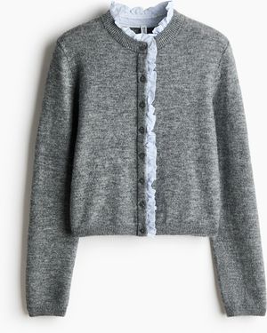 H&M Feinstrick-Cardigan mit Volantbesatz - Grau