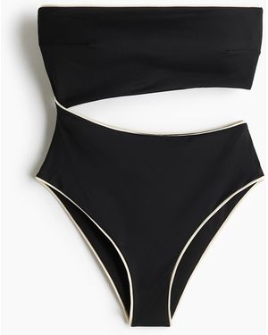 H&M Wattierter Bandeau-Badeanzug mit High Leg - Schwarz