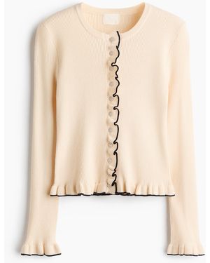 H&M Gerippter Cardigan mit Rüschen - Natur