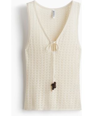 H&M Ajourgebreide Top Met Strikbandjes - Wit