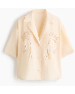 H&M Bluse mit Broderie Anglaise - Weiß