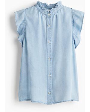 H&M Denim Blouse Met Volants - Blauw