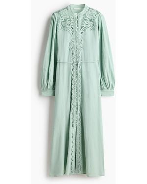 H&M Katoenen Jurk Met Kant - Groen