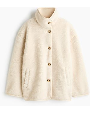 H&M Oversized Teddyjacke mit Trichterkragen - Natur