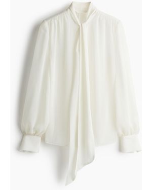 H&M Chiffonbluse mit Bindekragen - Weiß