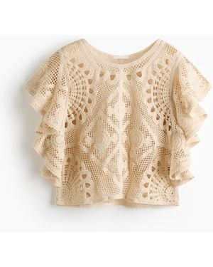 H&M Top Met Gehaakte Look En Volantmouwen - Naturel