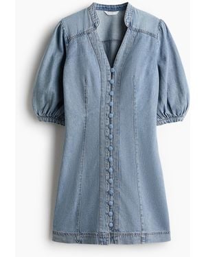 H&M Denimkleid mit Puffärmeln - Blau