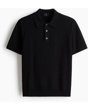 H&M Structuurgebreid Poloshirt - Zwart