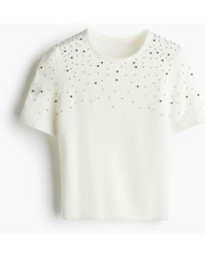 H&M Fijngebreide Top Met Decoraties - Wit