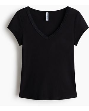 H&M Top Van Viscose Met Kant - Zwart