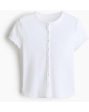 H&M Geripptes Shirt mit Knopfleiste - Weiß