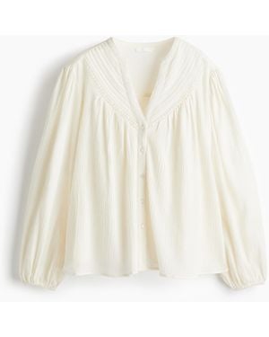 H&M Crinkleblouse Van Linnenmix - Wit