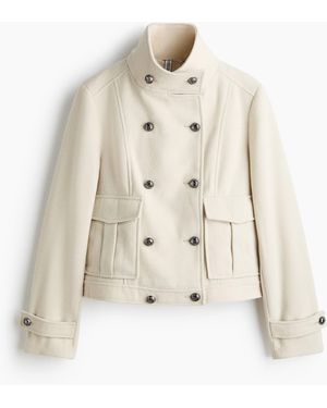 H&M Zweireihige Jacke mit Trichterkragen - Weiß