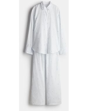 H&M Pyjama aus Baumwollflanell - Weiß