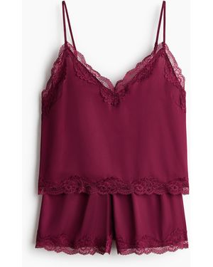 H&M Satijnen Pyjama Met Kant - Rood