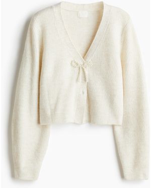 H&M Bow-detail rib-knit cardigan - Weiß
