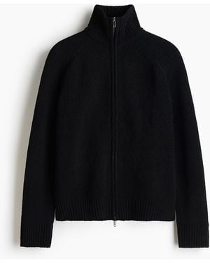 H&M Chenille-Cardigan mit Zipper in Relaxed Fit - Schwarz