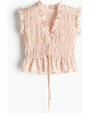 H&M Mouwloze Blouse Met Smokwerk - Roze