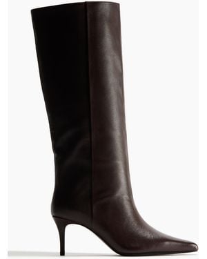 H&M Kniehohe Lederstiefel - Schwarz
