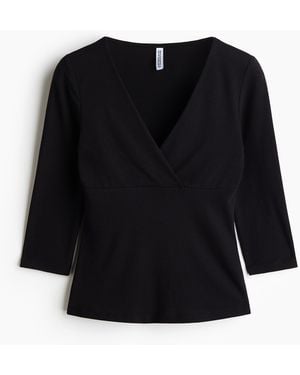 H&M Jerseyshirt mit V-Ausschnitt - Schwarz