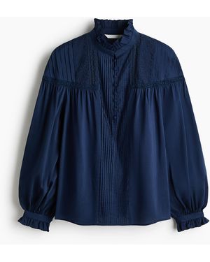 H&M Blouse Van Katoenmix Met Platte Plooitjes - Blauw
