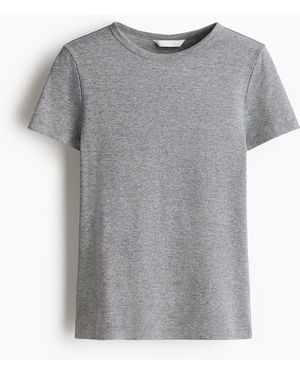 H&M Geripptes T-Shirt - Grau