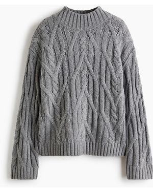 H&M Oversized-Pullover mit Zopfmuster - Grau