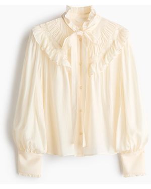 H&M Volantblouse Met Strikbandjes - Naturel