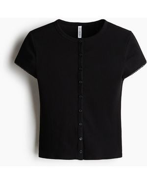 H&M Geripptes Shirt mit Knopfleiste - Schwarz