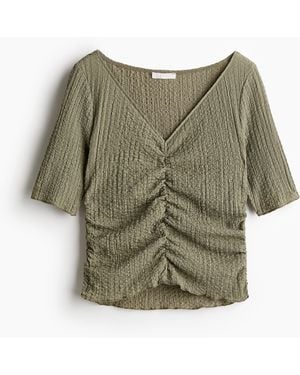 H&M Drapiertes Shirt mit Struktur - Grün