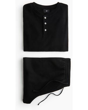 H&M Tweedelige Loungewearset Met Wafeldessin - Zwart