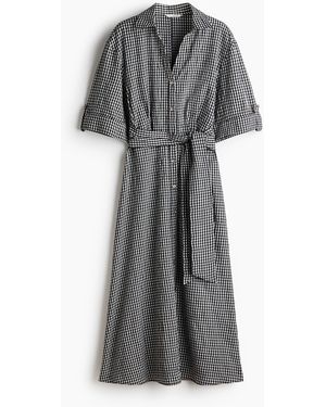 H&M Jurk Met Strikceintuur - Grijs