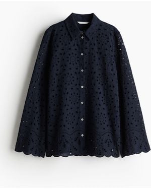 H&M Bluse mit Broderie Anglaise - Blau