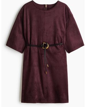 H&M Geruwde Jurk Met Ceintuur - Paars