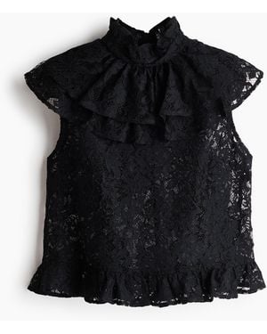 H&M Spitzentop mit Volants - Schwarz