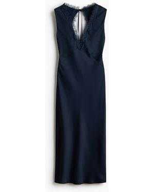 H&M Kleid mit Cut-out im Rücken und Spitzenbesatz - Blau