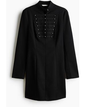 H&M Button-detail Twill Dress - Zwart