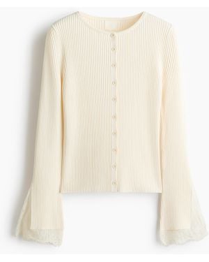 H&M Gerippter Cardigan mit Spitzenbesatz - Weiß