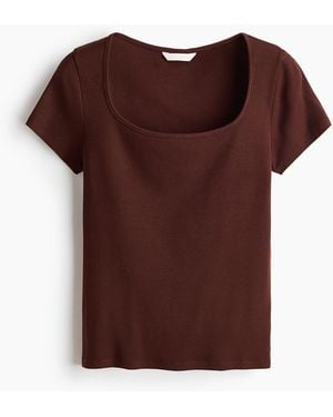 H&M Geripptes Baumwoll-T-Shirt - Braun