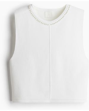 H&M Tanktop mit Perlenstickereien - Weiß