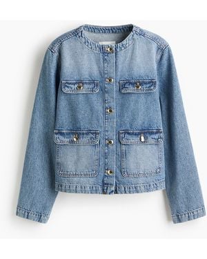 H&M Kragenlose Jeansjacke - Blau