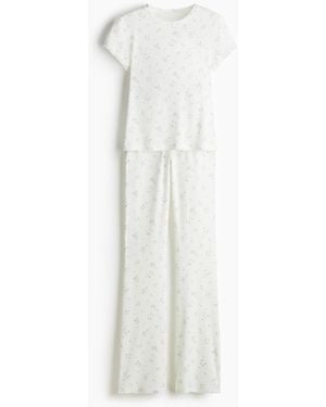 H&M Pyjama aus geripptem Modal - Weiß
