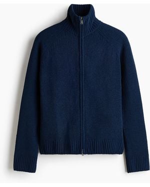 H&M Chenille-Cardigan mit Zipper in Relaxed Fit - Blau