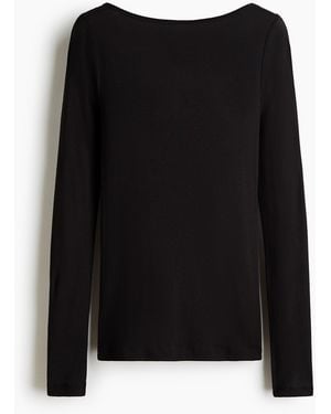 H&M Baumwollshirt mit U-Boot-Ausschnitt - Schwarz