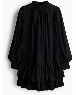H&M Jurk Met Volants En Ballonmouwen - Zwart