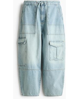 H&M Barrel Regular Waist Ankle Jeans - Blau